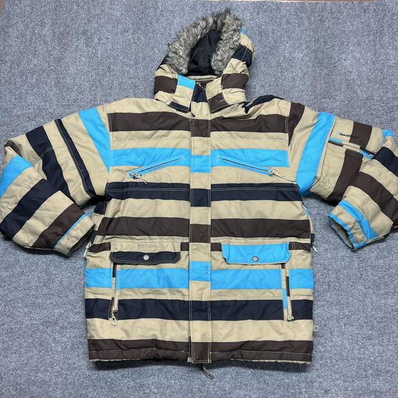 Special Blend Other - Special Blend Jacket Mens Medium Blue Striped Down Hooded Waterproof Ski Snow